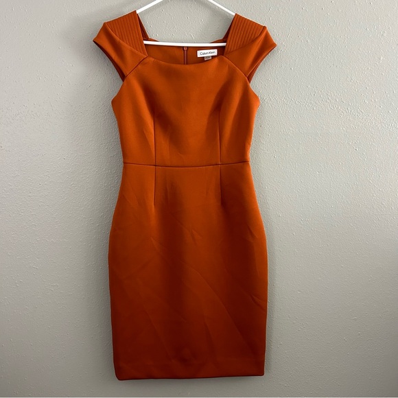 Calvin Klein Burnt Orange Scuba Sheath Dress Womens 6 Career Cocktail Classic - Picture 1 of 8